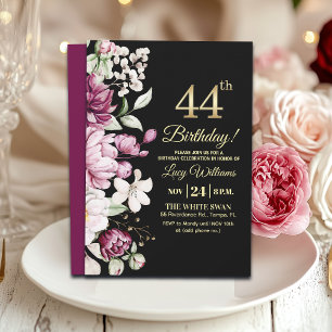 Elegantes Florales Gold 44 Geburtstagsfeier Einladung