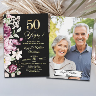 Elegantes florales Gold 50. Hochzeitsjubiläumsfoto Einladung