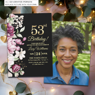 Elegantes Florales Gold 53 Geburtstagsfoto Einladung