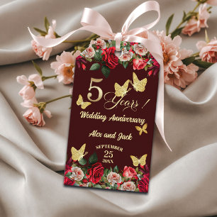 Elegantes Florales Gold 5. Hochzeitsjubiläum  Geschenkanhänger