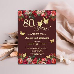 Elegantes Florales Gold 80. Hochzeitsjubiläum   Einladung