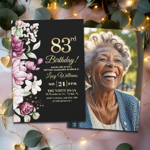 Elegantes Florales Gold 83 Geburtstagsfoto Einladung