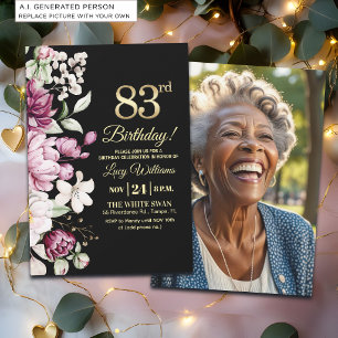 Elegantes Florales Gold 83 Geburtstagsfoto Einladung