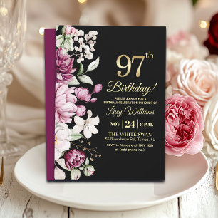 Elegantes Florales Gold 97 Geburtstagsfeier Einladung