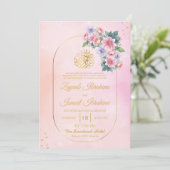 Elegantes florales Gold bildet den Rahmen für isla Einladung (Stehend Vorderseite)