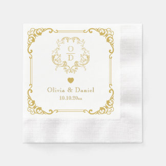 Elegantes florales goldenes Hochzeitsmonogramm-Coc Serviette