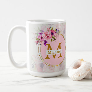 Elegantes florales goldenes Monogramm Name & Ini Kaffeetasse