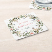 Elegantes florales Happy Birthday - Personalisiert Rechteckiger Pappuntersetzer (angewinkelt)