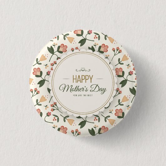 Elegantes florales Happy Mother Day Button (Vorderseite)
