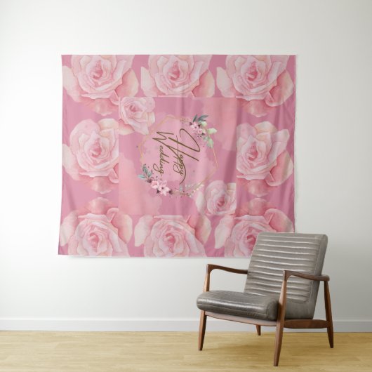 Elegantes florales "Happy Wedding" Tapestry - Groß Wandteppich (Beispiel (Horizontal))