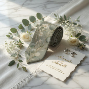Elegantes Florales Hellgrün Wasserfarbe Krawatte