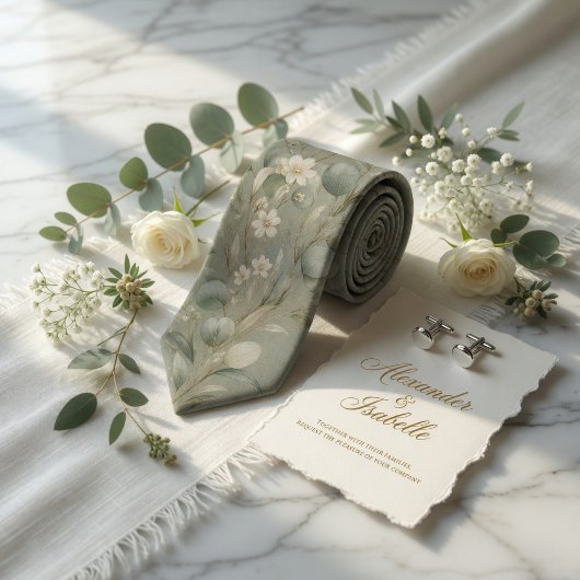 Elegantes Florales Hellgrün Wasserfarbe Krawatte