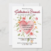 Elegantes florales Herz Galentine Brunch Einladung (Vorderseite)