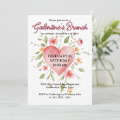 Elegantes florales Herz Galentine Brunch Einladung (Stehend Vorderseite)