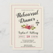 Elegantes florales Hochzeitsessen Probe Einladung (Vorne/Hinten)