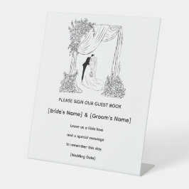 Elegantes florales Hochzeitsgästebuch-Schild Sockelschild