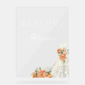 Elegantes florales Hochzeitskleid Begrüßung Brautp Acrylschild (Vorderseite)