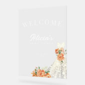 Elegantes florales Hochzeitskleid Begrüßung Brautp Acrylschild (Winkel)