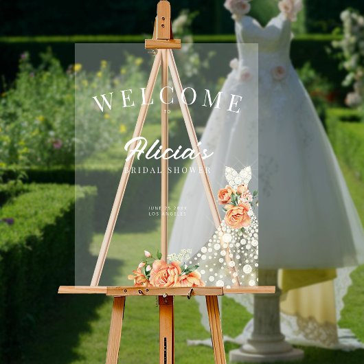 Elegantes florales Hochzeitskleid Begrüßung Brautp Acrylschild