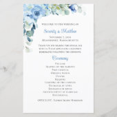Elegantes florales Hochzeitsprogramm Blaue Aquarel (Vorderseite)