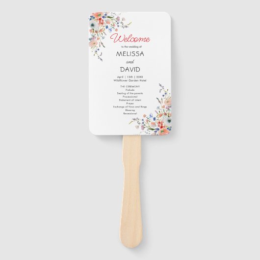 Elegantes florales Hochzeitsprogramm Fächer (Vorderseite)