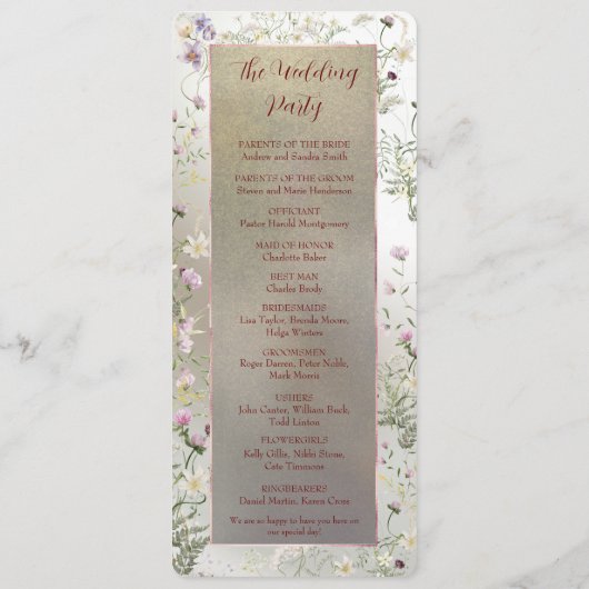 Elegantes florales Hochzeitsprogramm Herbst Programm (Rückseite)