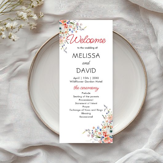 Elegantes florales Hochzeitsprogramm Karte