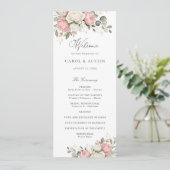 Elegantes Florales Hochzeitsprogramm Rosa Grün Programm (Stehend Vorderseite)