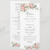 Elegantes Florales Hochzeitsprogramm Rosa Grün Programm (Vorne/Hinten)