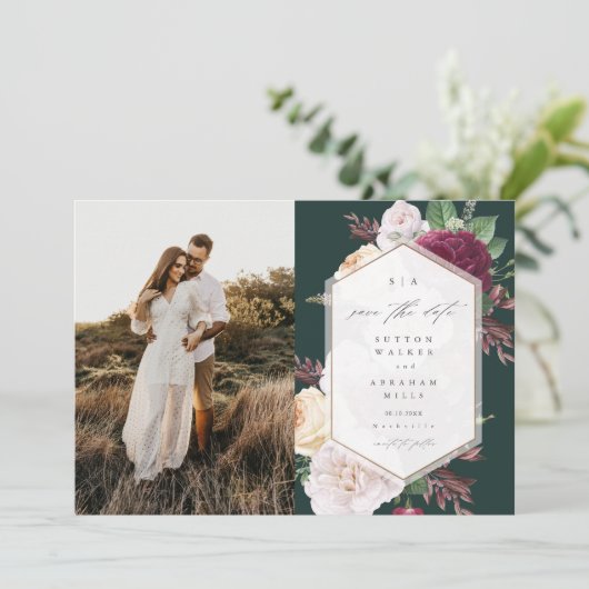 Elegantes florales Hochzeitsstil-Foto Save The Date (Stehend Vorderseite)