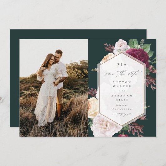 Elegantes florales Hochzeitsstil-Foto Save The Date (Vorne/Hinten)