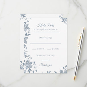 Elegantes Florales in Staubblau Anwesenheit RSVP Karte