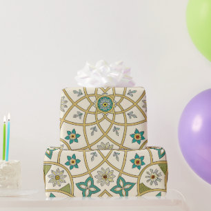 Elegantes florales islamisches Grün Gold Geschenkpapier