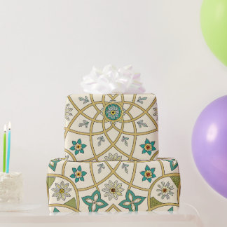 Elegantes florales islamisches Grün Gold Geschenkpapier