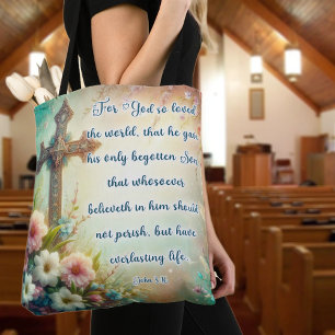 Elegantes florales Kreuz christliche Schrift Oster Tasche