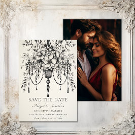 Elegantes, florales Kronleuchter-Foto Hochzeit Save The Date