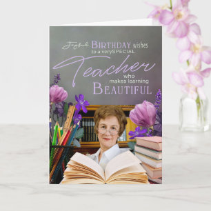 Elegantes florales Lehrer-Geburtstags-Andenkenfoto Karte