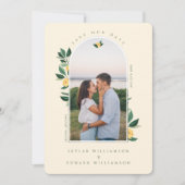 Elegantes, florales Lemon Tree Foto Gelb Save The Date (Vorderseite)