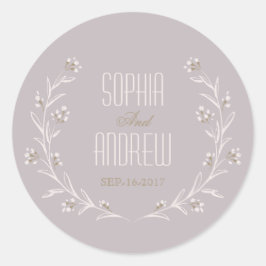 Elegantes florales lila rustikales Hochzeitmonogra Runder Aufkleber