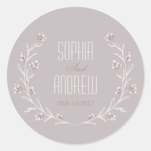 Elegantes florales lila rustikales Hochzeitmonogra Runder Aufkleber (Vorderseite)