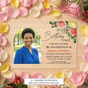 Elegantes Florales mit Foto zum 48. Geburtstag Acryleinladungen