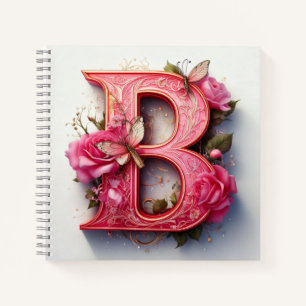 Elegantes florales Monogramm Buchstabe B Rosa Rose Notizblock