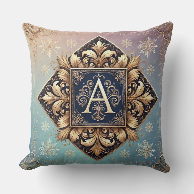 Elegantes florales Monogramm-Design Kissen (Vorderseite)