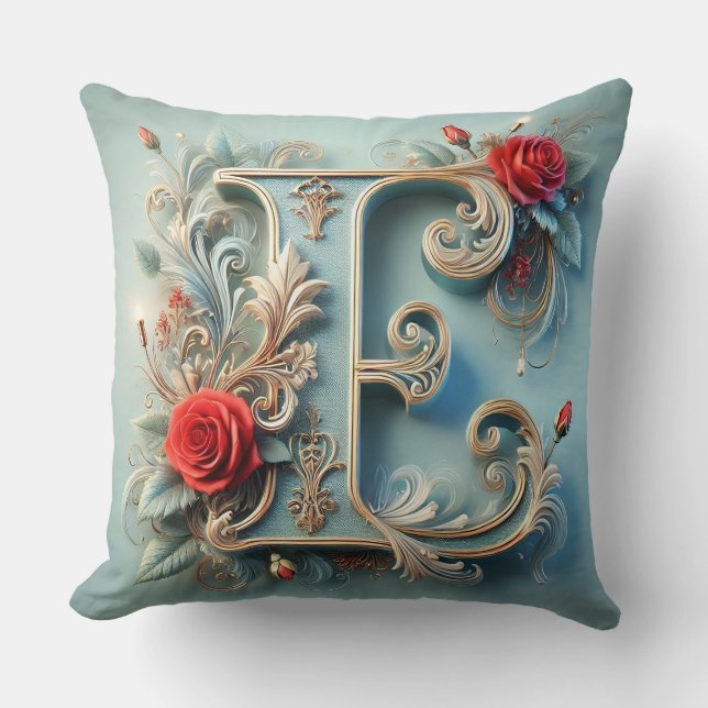 Elegantes florales Monogramm-Design Kissen (Vorderseite)