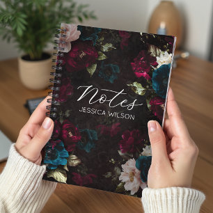 Elegantes florales Monogramm Dunkles Türkisrot Notizblock