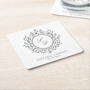Elegantes florales Monogramm einfaches Vintage-Hoc Rechteckiger Pappuntersetzer