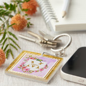 Elegantes florales Monogramm I Name & Initiale Schlüsselanhänger (Vorderseite rechts)