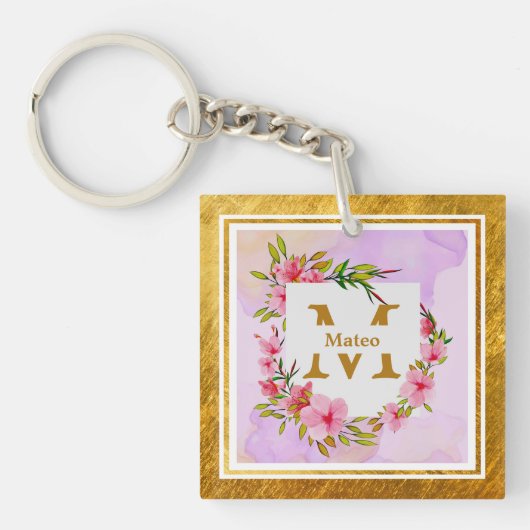 Elegantes florales Monogramm I Name & Initiale Schlüsselanhänger (Vorderseite)