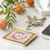 Elegantes florales Monogramm I Name & Initiale Schlüsselanhänger (Seite)