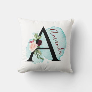 Elegantes florales Monogramm - Personalisierter Na Kissen
